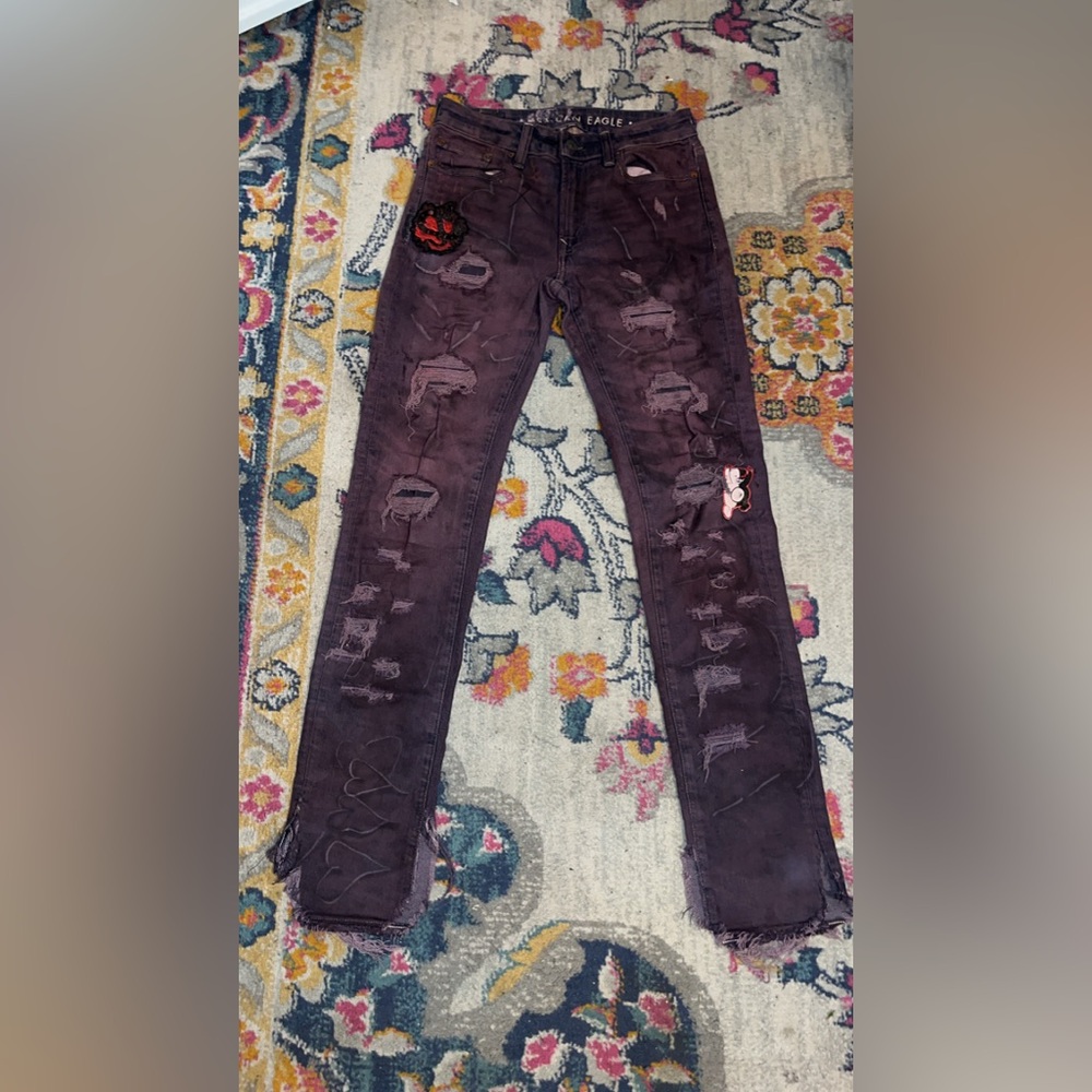 UnKnwn Purple/ ultimate rip 1 of 1 made Jeans Sz 31 X 34 W/ Rips Bottom PREWASH